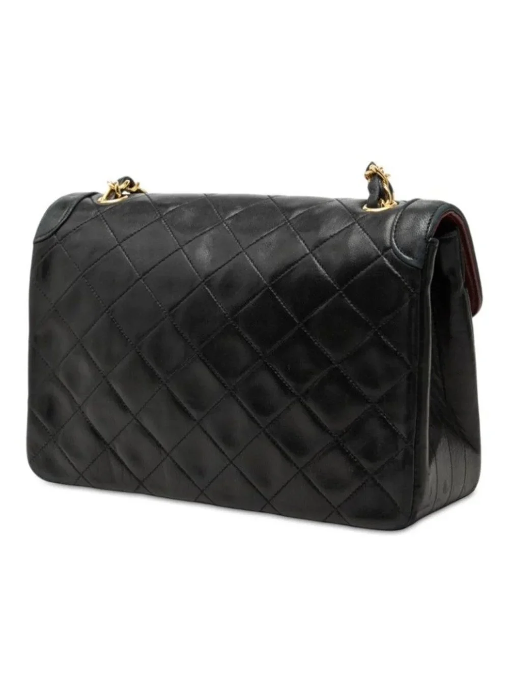 Chanel CC Logo Quilted Chain Shoulder Bag Black Gold Lambskin